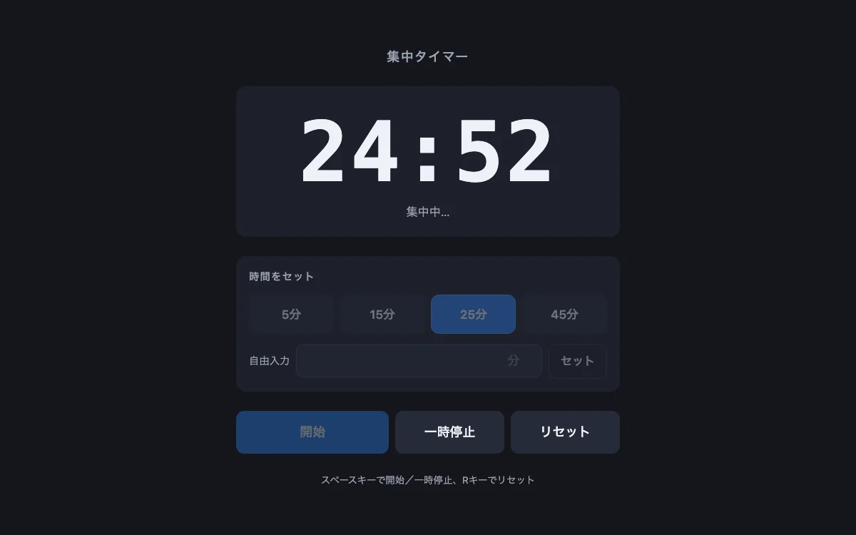 集中タイマーの画面